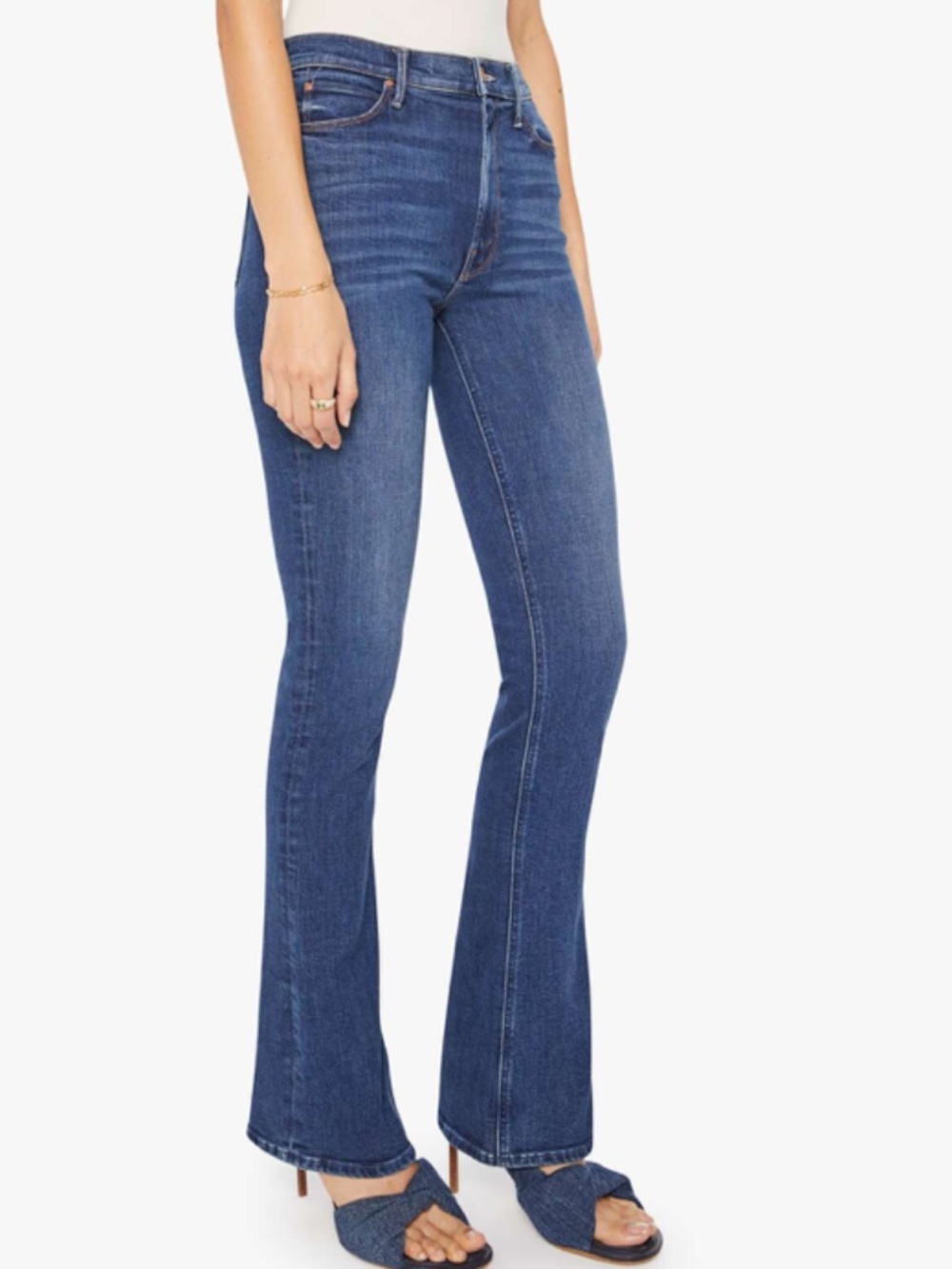 MOTHER High Waisted Runaway Skinny Flare Jeans in Start Your Engines! US 25